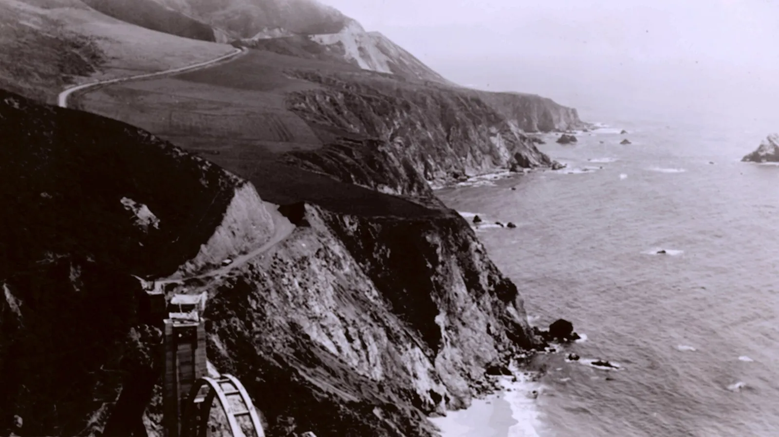 Then, 1932: Bixby Creek Bridge during construction — the engineering feat that finally connected Big Sur to the rest of California by road.